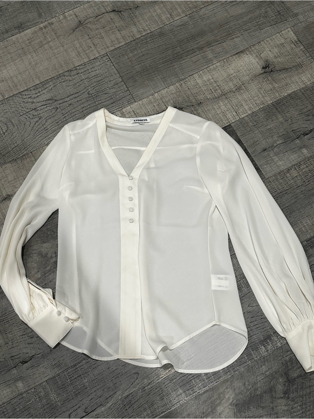 Express Cream Semi-Sheer V-Neck Button Blouse